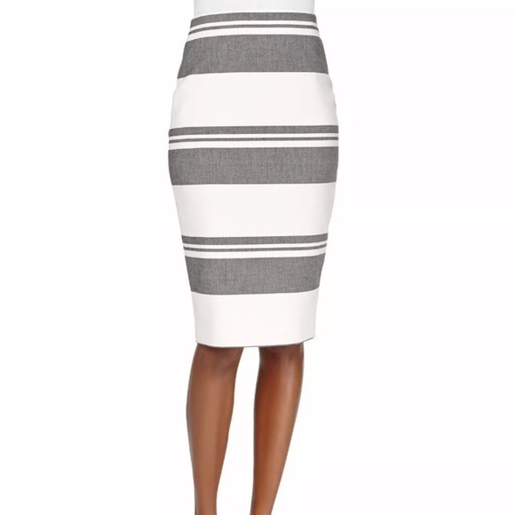 RARE!! Elizabeth and James Gray White Striped Pencil Skirt - Picture 1 of 7
